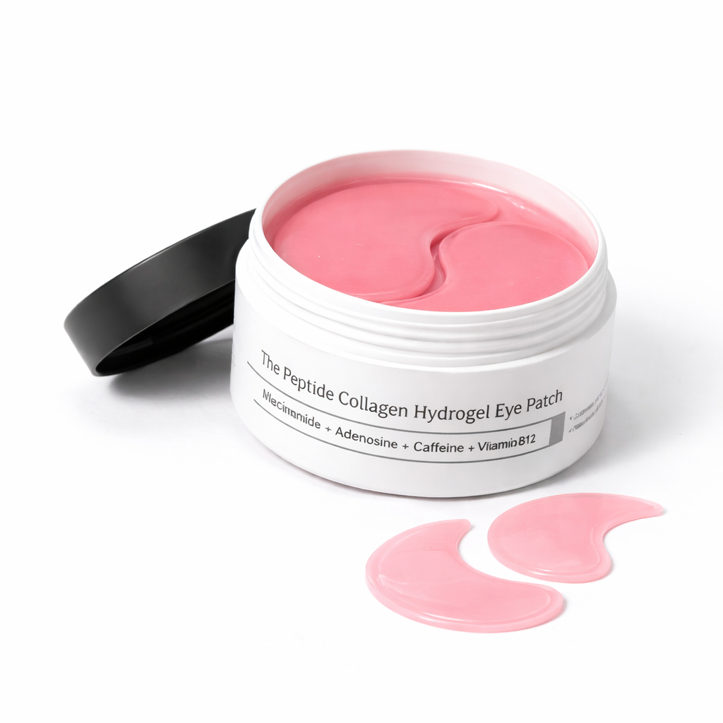 Jar of COSRX pink peptide collagen hydrogel eye patches on a white background