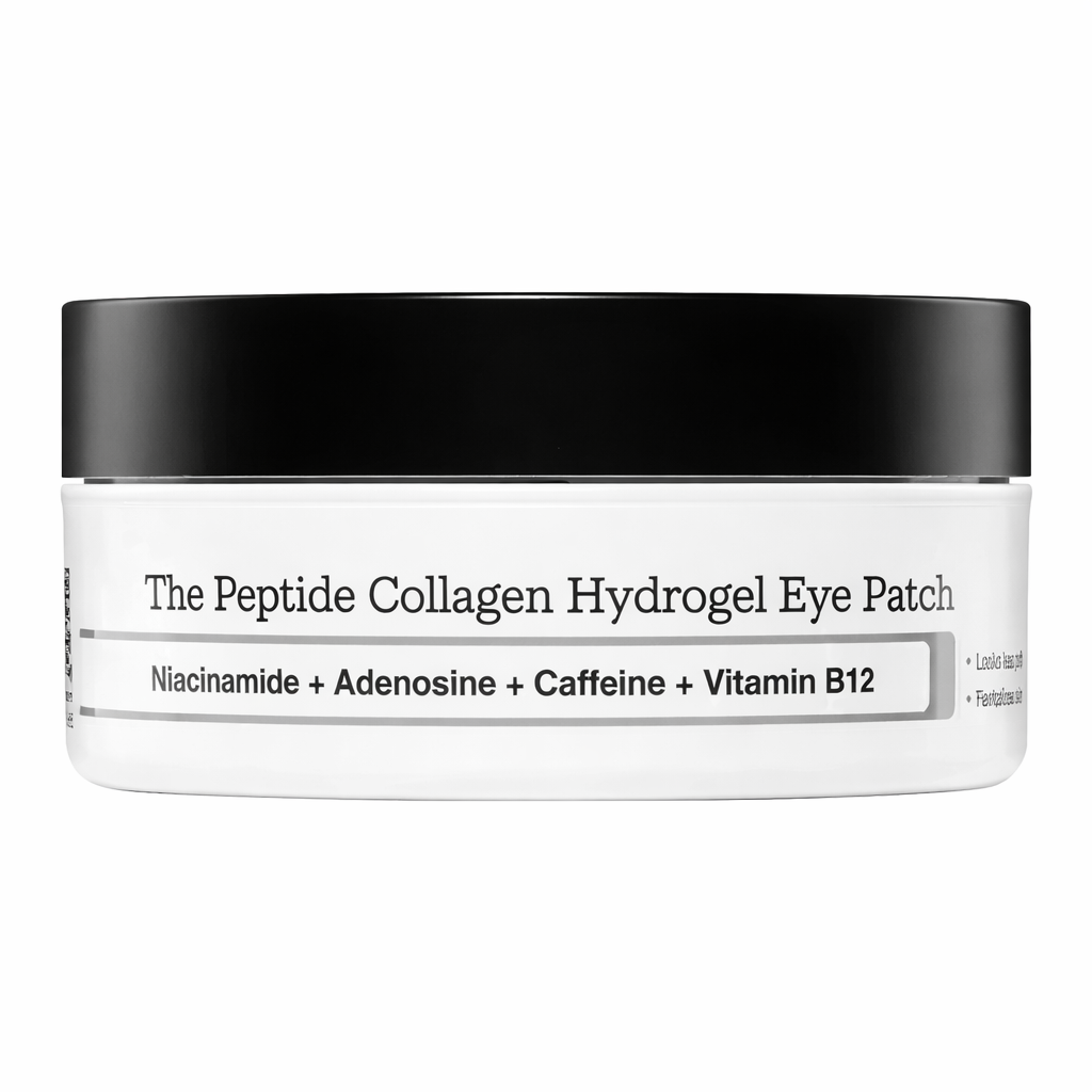 Jar of  60 COSRX Pink Peptide Collagen Hydrogel Eye Patch with black lid on white background
