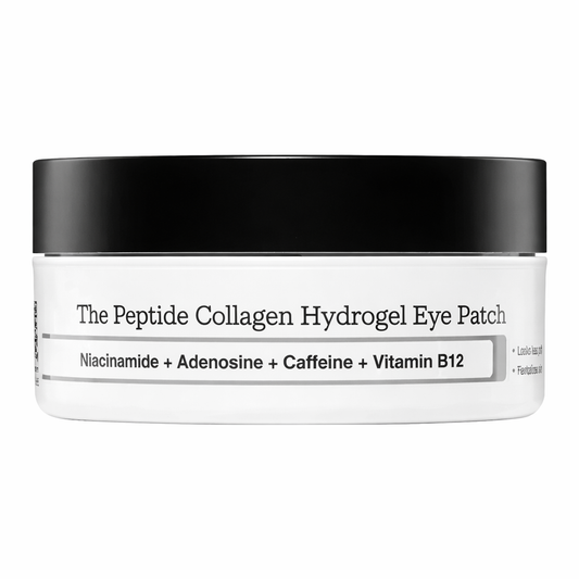 Jar of  60 COSRX Pink Peptide Collagen Hydrogel Eye Patch with black lid on white background
