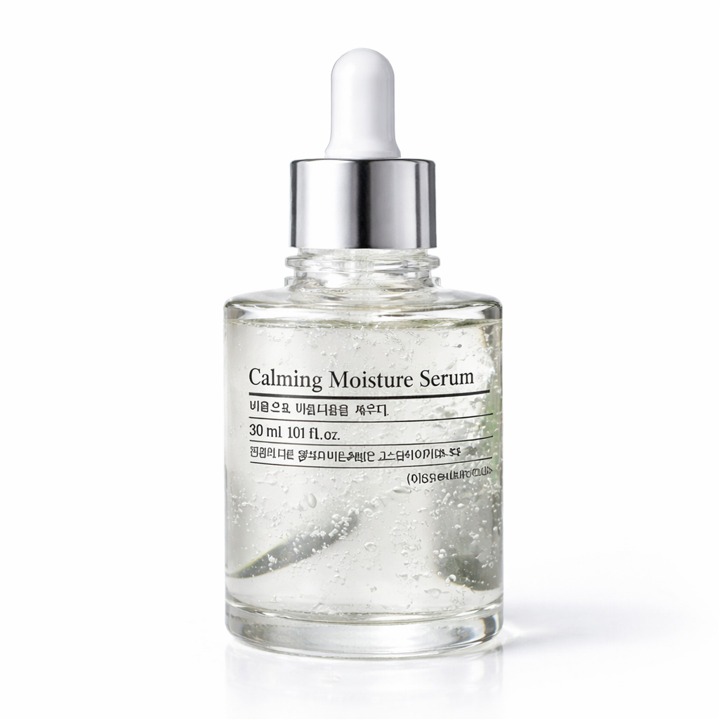 PKY Calming moisture serum bottle with dropper on a white background