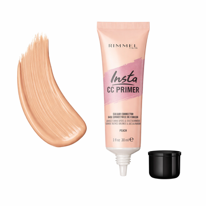Rimmel Insta CC Primer tube with a swatch on a white background