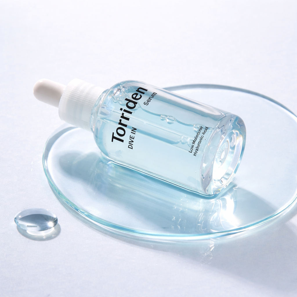 Torriden serum bottle on a white background