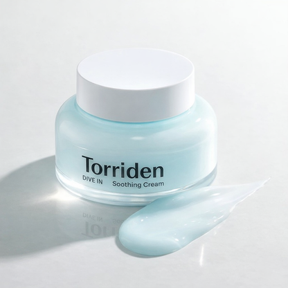 Torriden soothing cream jar on a light gray background