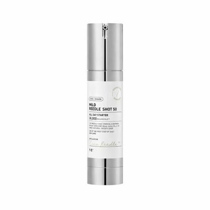 Skincare bottle labeled 'Mild Reedele Shot 50' on a white background